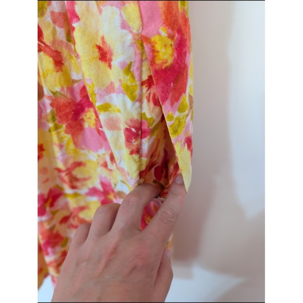 Old Navy Linen Smocked Watercolor Floral Mini Dress Size 2X Boho Fairy Garden - Picture 6 of 6